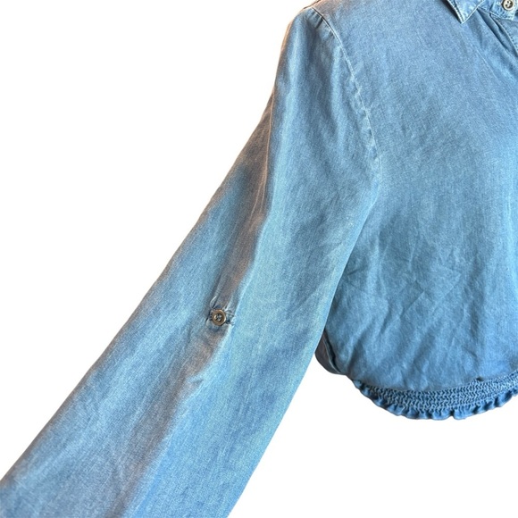 Haute Monde Denim Smock Waist Long Sleeve Blouse, Womens size Medium - Picture 7 of 13